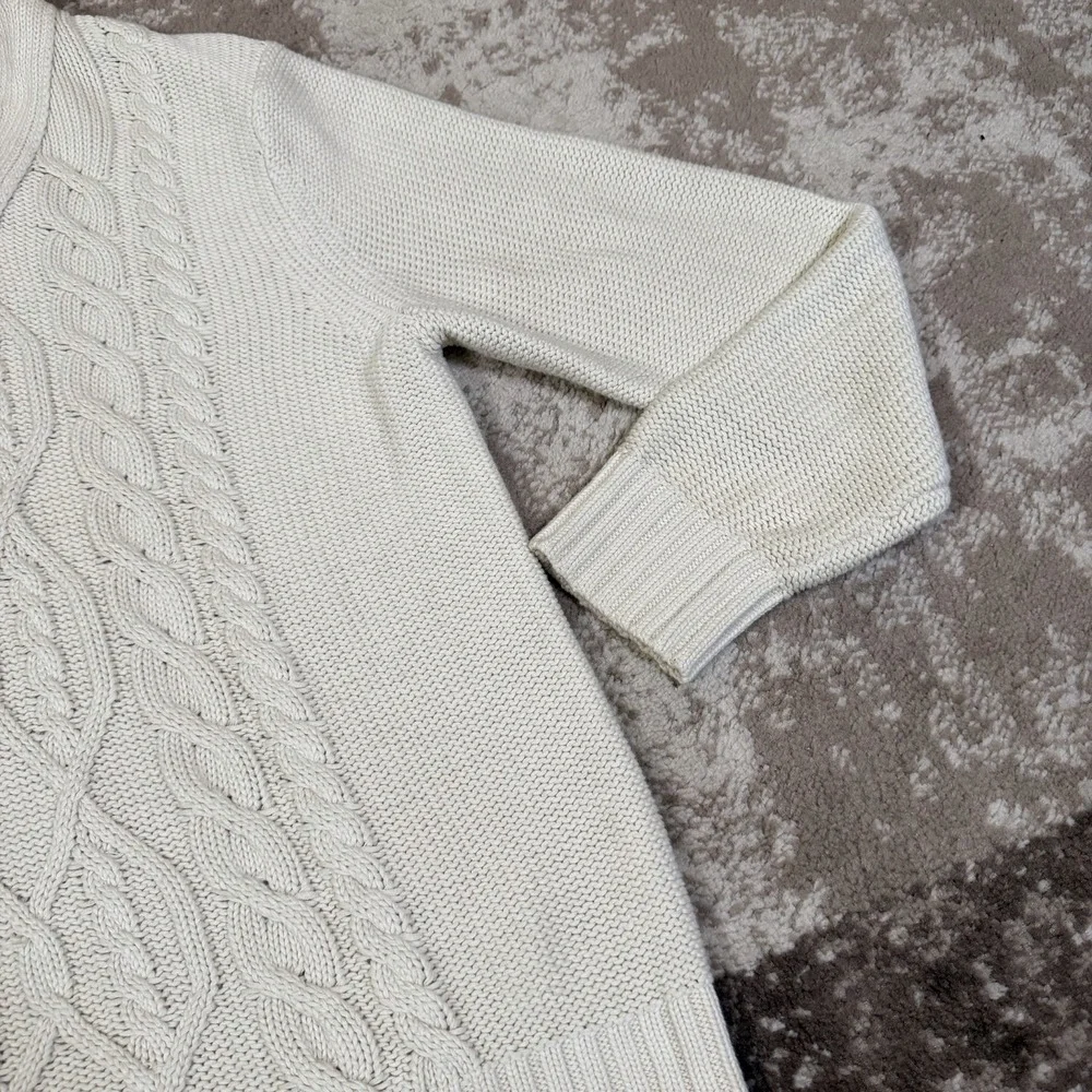 Banana Republic Sweater Mens Large Cream Fisherman Shawl Cable Knit Thick 3D